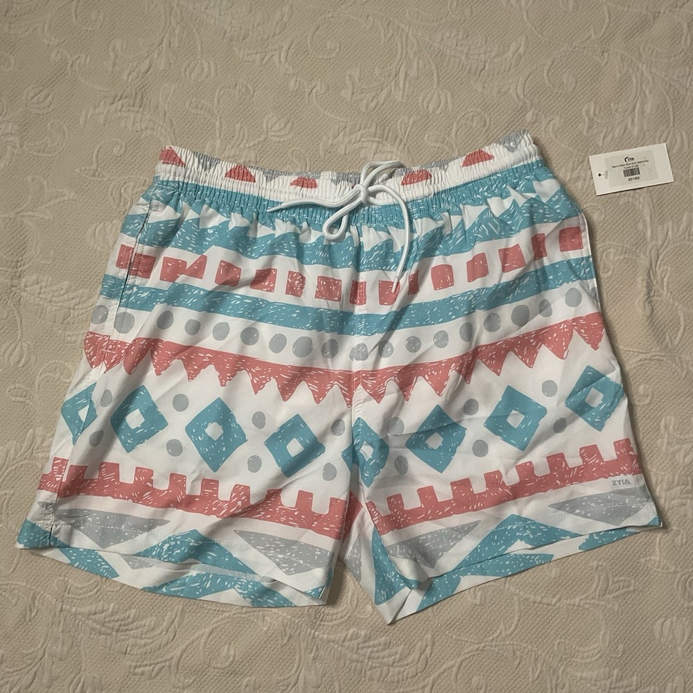 Zyia Active Aztec Blue Bold Swimming Lined Training Athletic Shorts Men's M